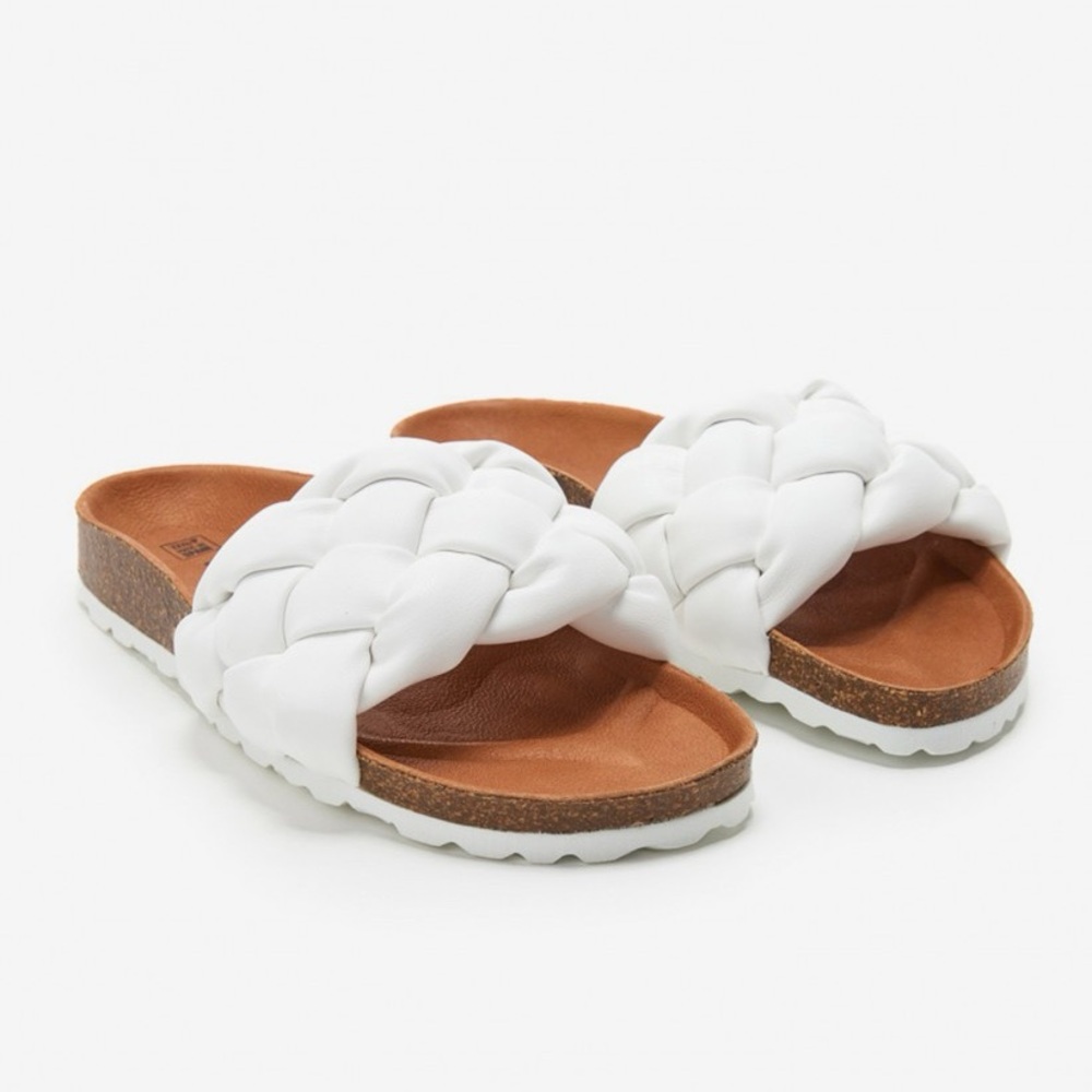 Verbenas Rai Trenza leather Soft Slides white braided puffy one strap size 9